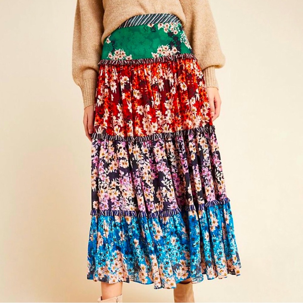Anthropologie Multicolor Floral Maxi Skirt